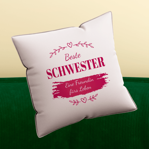 Bedrucktes Kissen BESTE SCHWESTER - personalisiertes Geschenk für Schwester - Adamell.de