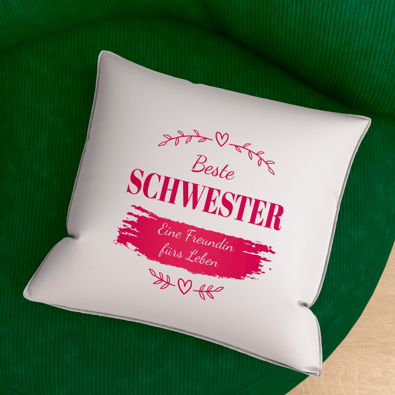 Bedrucktes Kissen BESTE SCHWESTER - personalisiertes Geschenk für Schwester - Adamell.de