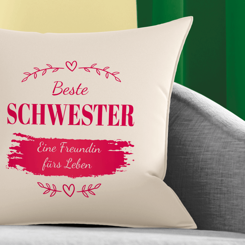 Bedrucktes Kissen BESTE SCHWESTER - personalisiertes Geschenk für Schwester - Adamell.de