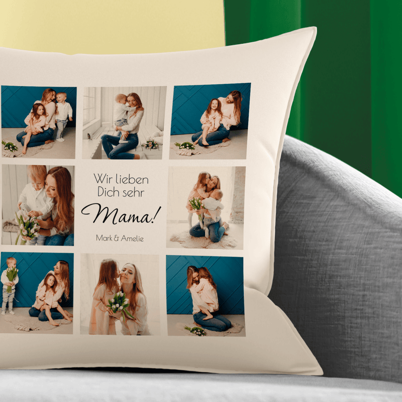 Bedrucktes Kissen FOTO - COLLAGE MIT MAMA - personalisiertes Geschenk für Mama - Adamell.de