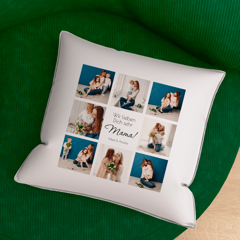 Bedrucktes Kissen FOTO - COLLAGE MIT MAMA - personalisiertes Geschenk für Mama - Adamell.de