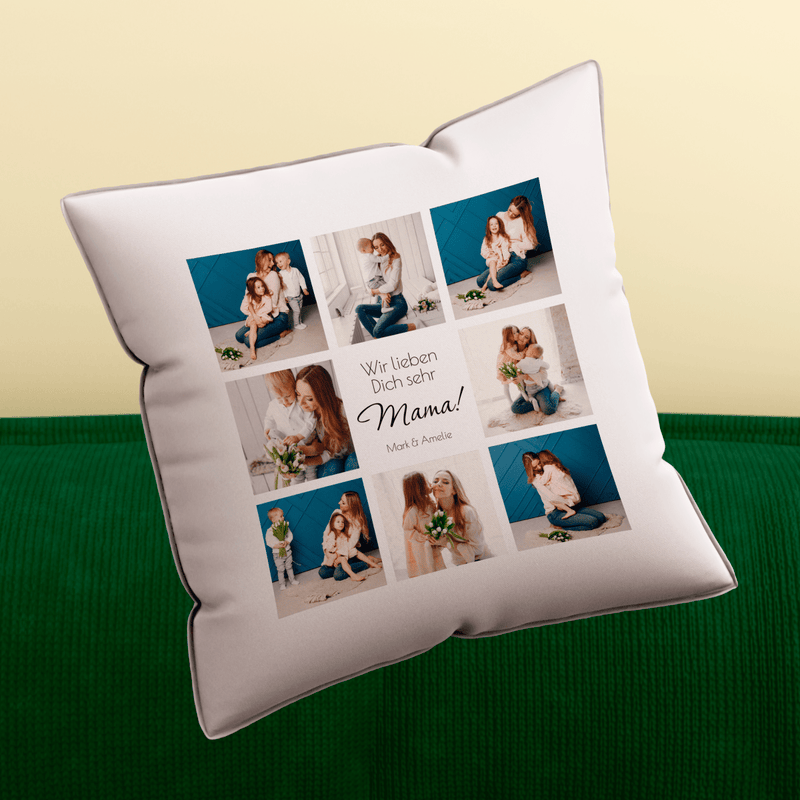 Bedrucktes Kissen FOTO - COLLAGE MIT MAMA - personalisiertes Geschenk für Mama - Adamell.de