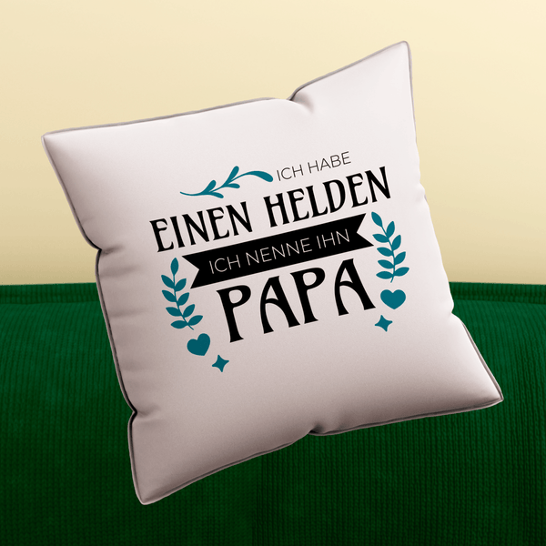 Bedrucktes Kissen HELDENPAPA - personalisiertes Geschenk für Papa - Adamell.de