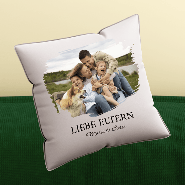Bedrucktes Kissen LIEBE ELTERN - personalisiertes Geschenk für Eltern - Adamell.de