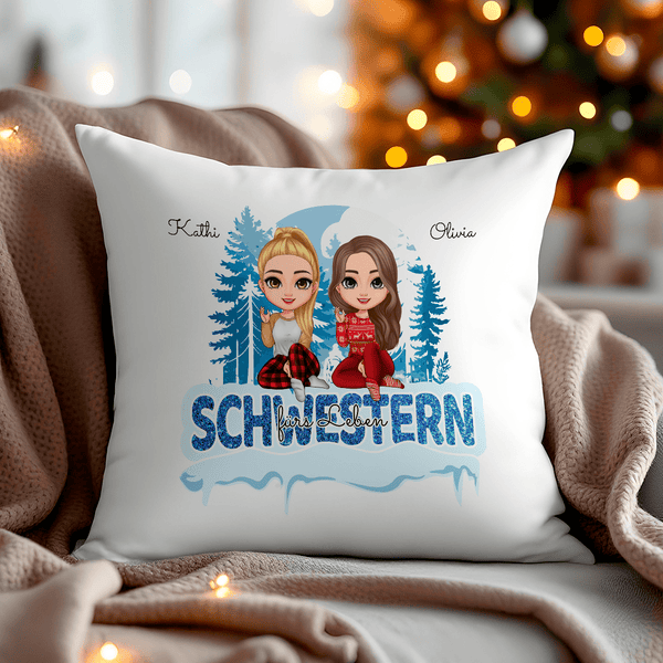 Bedrucktes Kissen SCHWESTERN CLIPART - personalisiertes Geschenk für Schwester - Adamell.de