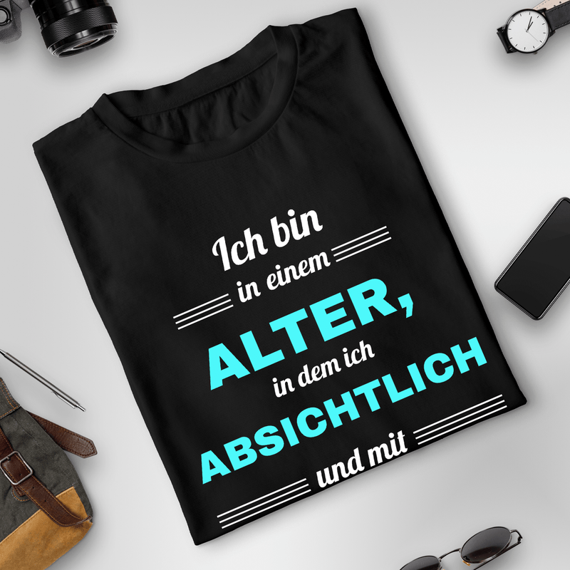 Bedrucktes Unisex T-Shirt ABSICHTLICH - Geschenk für Mann, Frau - Adamell.de