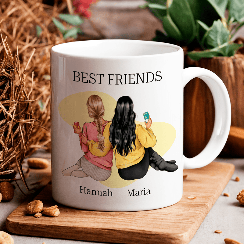 Best Friends Grafiken + Namen - 1x bedruckte Tasse, personalisiertes Geschenk für Freundin - Adamell.de