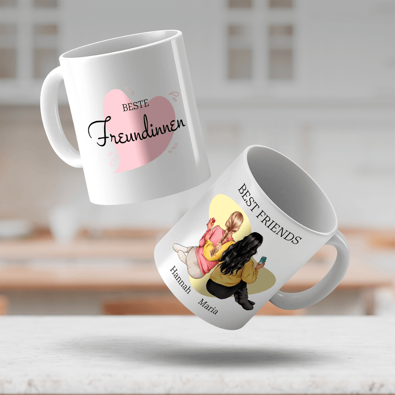 Best Friends Grafiken + Namen - 1x bedruckte Tasse, personalisiertes Geschenk für Freundin - Adamell.de