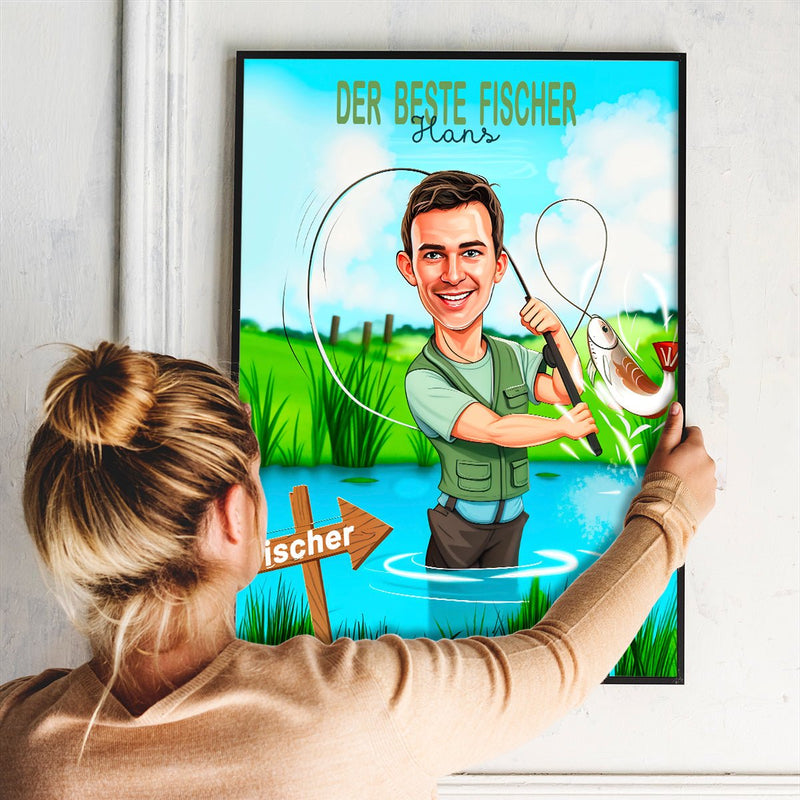 Beste Angler Illustration - Poster, personalisiertes Geschenk für Angler - Adamell.de