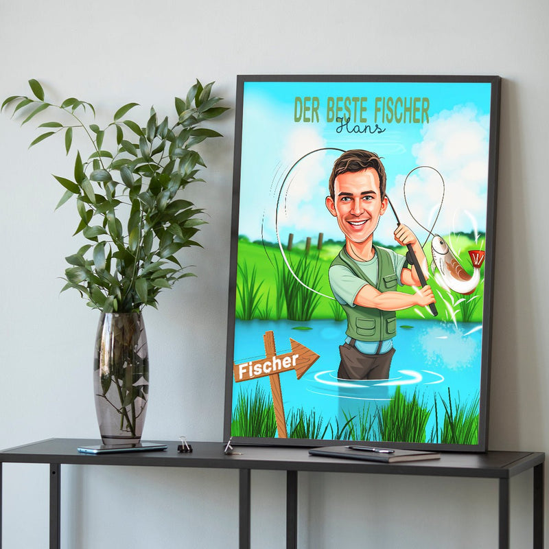 Beste Angler Illustration - Poster, personalisiertes Geschenk für Angler - Adamell.de