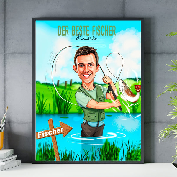 Beste Angler Illustration - Poster, personalisiertes Geschenk für Angler - Adamell.de