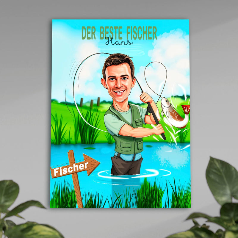 Beste Angler Illustration - Poster, personalisiertes Geschenk für Angler - Adamell.de