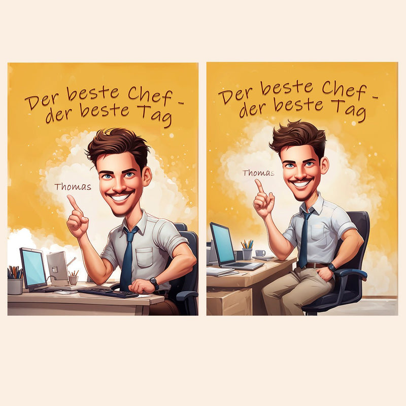 Beste Chef Illustration - Druck auf Leinwand, personalisiertes Geschenk für Chef - Adamell.de