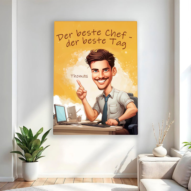 Beste Chef Illustration - Druck auf Leinwand, personalisiertes Geschenk für Chef - Adamell.de