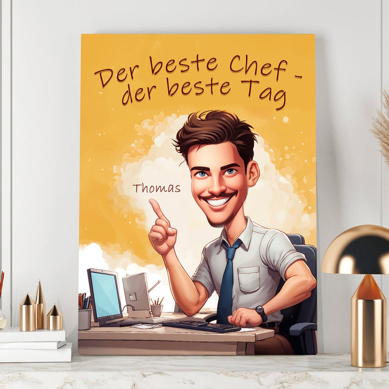 Beste Chef Illustration - Druck auf Leinwand, personalisiertes Geschenk für Chef - Adamell.de