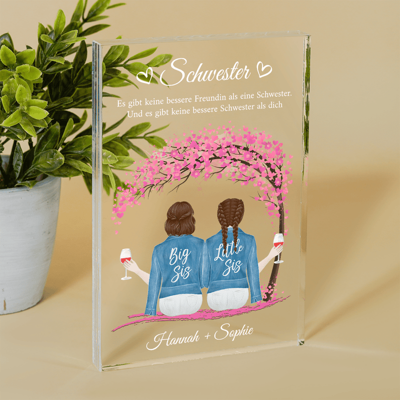 Beste Freundin und Schwester - Druck auf Glas, personalisiertes Geschenk für Schwester - Adamell.de