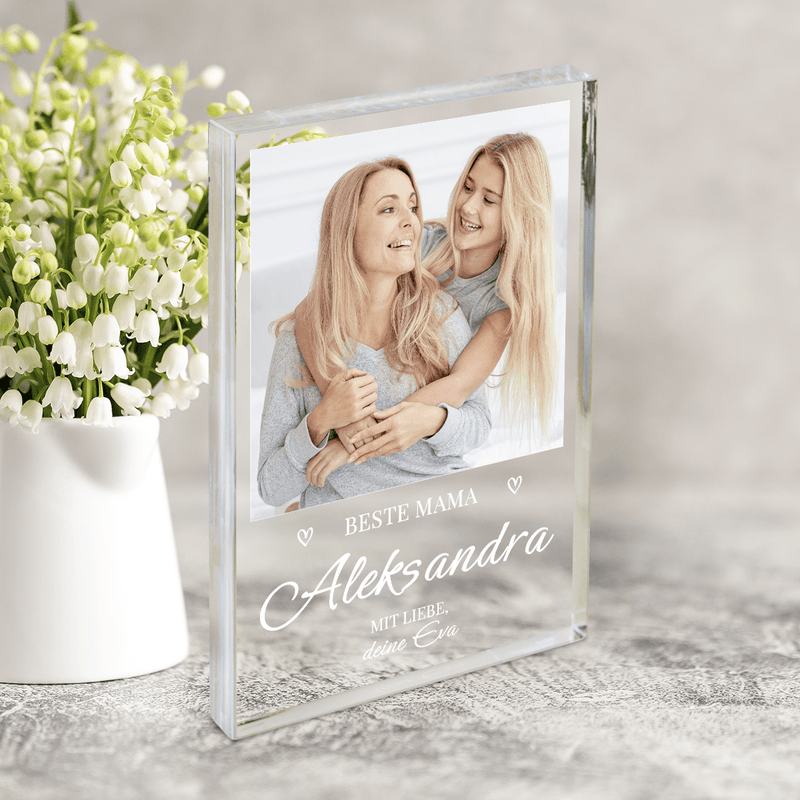 Beste Mutti Foto + Text - Druck auf Glas, personalisiertes Geschenk für Mama - Adamell.de
