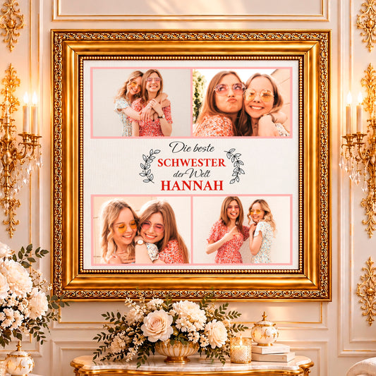 Fotocollage auf Leinwand Die beste Schwester der Welt — Geschenk für Schwester