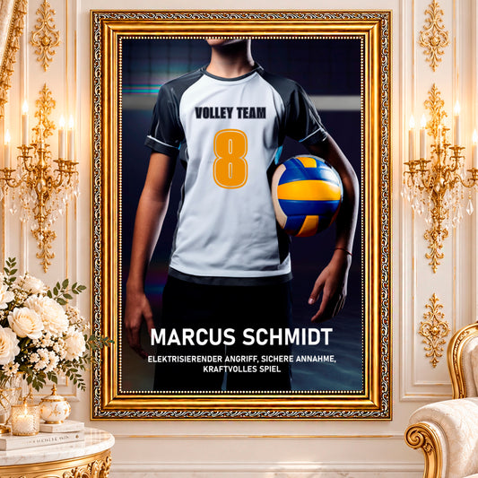 Fotocollage auf Leinwand Volleyballspieler mit Ball — Geschenk für Sportler