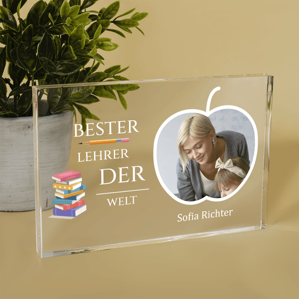 Bestes Lehrerfoto + Text - Druck auf Glas, personalisiertes Geschenk für Lehrer - Adamell.de