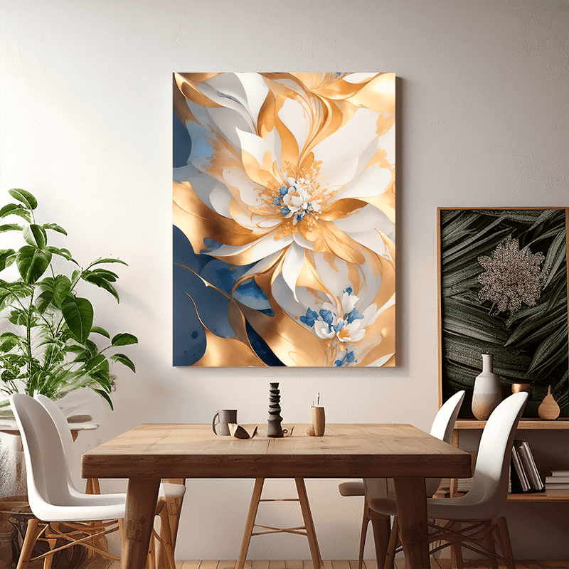 Blaue und goldene Blume - Bild auf Leinwand, originelles Geschenk für Frau - Adamell.de