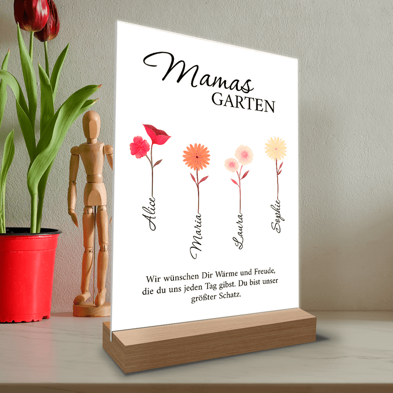 Blumen in Mamas Garten - Druck auf Glas, personalisiertes Geschenk für Mama - Adamell.de