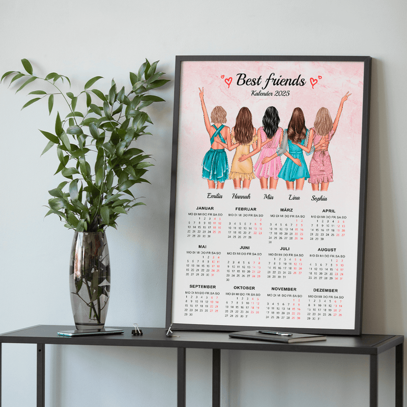 Clipart Best friends + Kalender - Poster, personalisiertes Geschenk für Freundin - Adamell.de