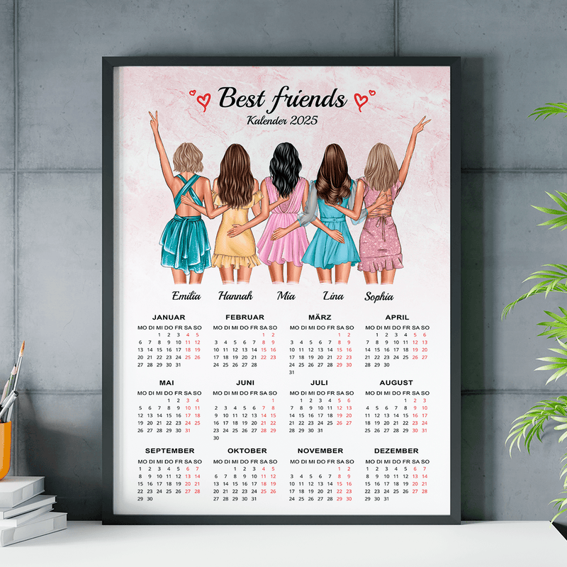 Clipart Best friends + Kalender - Poster, personalisiertes Geschenk für Freundin - Adamell.de