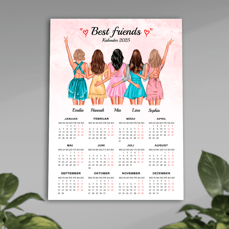 Clipart Best friends + Kalender - Poster, personalisiertes Geschenk für Freundin - Adamell.de