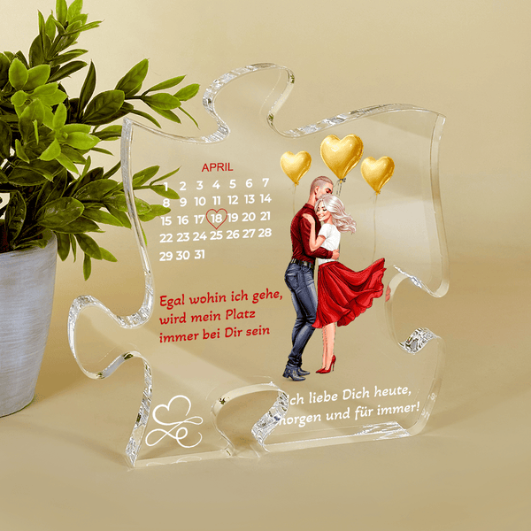 Clipart Paar + Kalender - Druck auf Glas - das Puzzle, personalisiertes Geschenk für Paar - Adamell.de