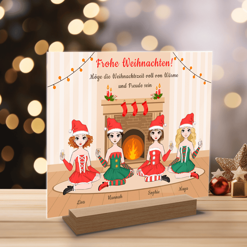 Clipart von Freunden zu Weihnachten - Druck auf Glas, personalisiertes Geschenk für Freundinnen - Adamell.de