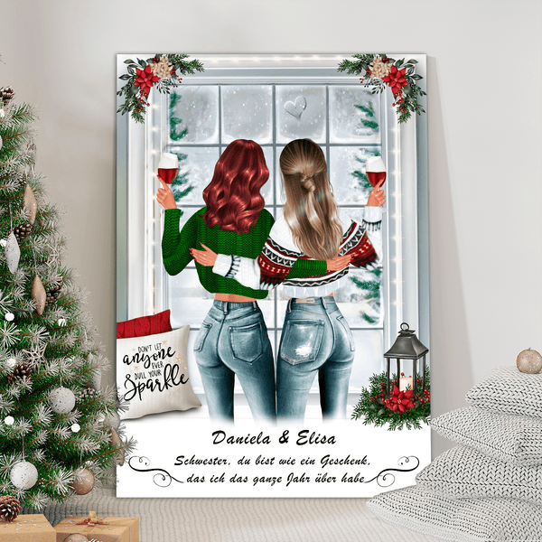 Clipart Weihnachtszeit Schwestern - Druck auf Leinwand, personalisiertes Geschenk für Schwester - Adamell.de