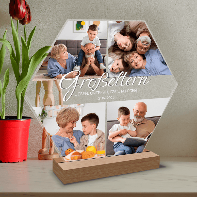 Collage 4 Fotos Großeltern - Druck auf Glas, personalisiertes Geschenk für Großeltern - Adamell.de