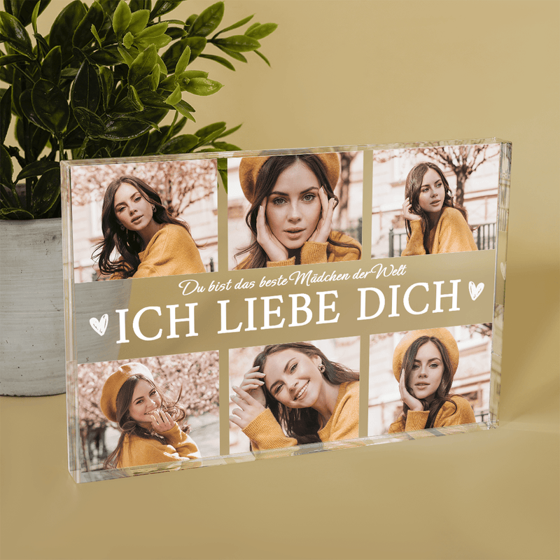 Collage 6 Fotos ICH LIEBE DICH - Druck auf Glas, personalisiertes Geschenk für Frau - Adamell.de