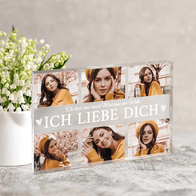 Collage 6 Fotos ICH LIEBE DICH - Druck auf Glas, personalisiertes Geschenk für Frau - Adamell.de