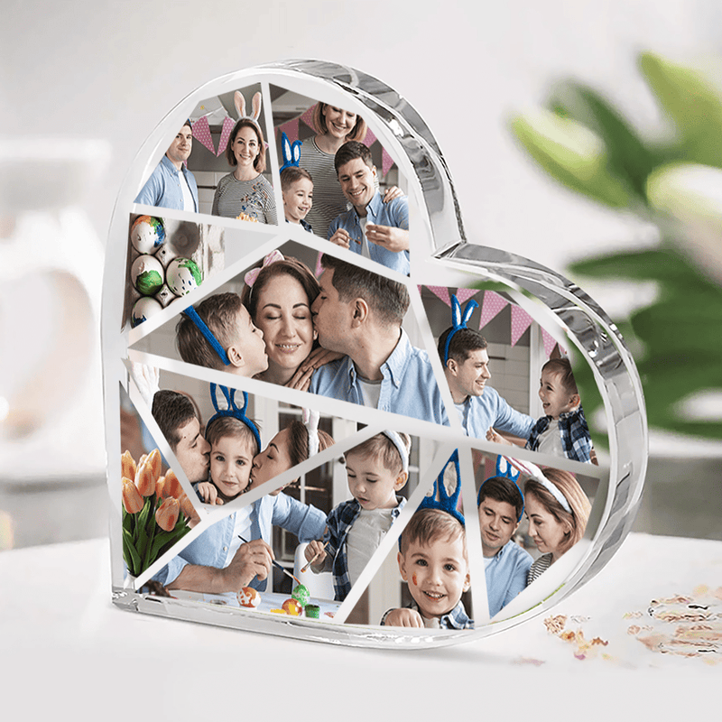 Collage aus 10 Fotos - Herz aus Glas, personalisiertes Geschenk für Eltern - Adamell.de
