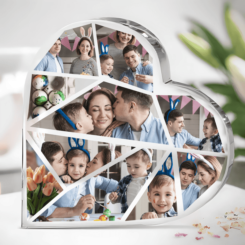 Collage aus 10 Fotos - Herz aus Glas, personalisiertes Geschenk für Eltern - Adamell.de