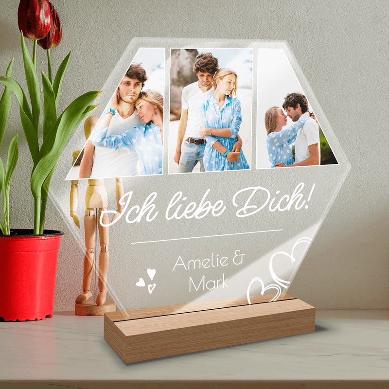 Collage aus 3 Fotos des Paares - Druck auf Glas, personalisiertes Geschenk für Ehemann - Adamell.de