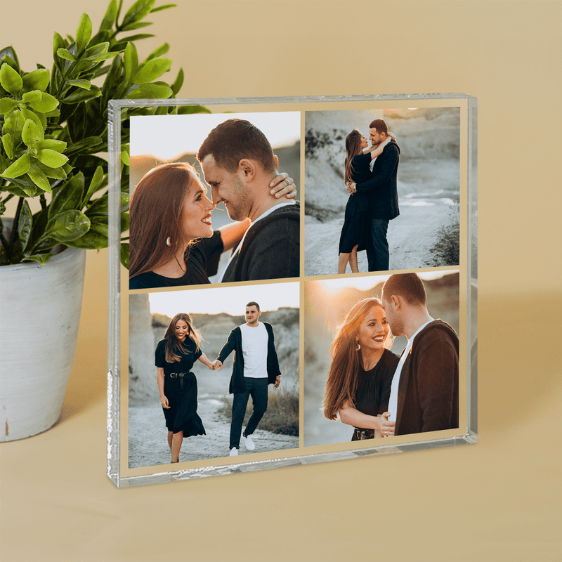 Collage aus 4 Fotos von Verliebten - Druck auf quadratischem Glas, personalisiertes Geschenk für Paare - Adamell.de