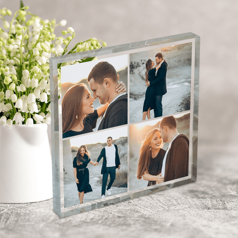 Collage aus 4 Fotos von Verliebten - Druck auf quadratischem Glas, personalisiertes Geschenk für Paare - Adamell.de