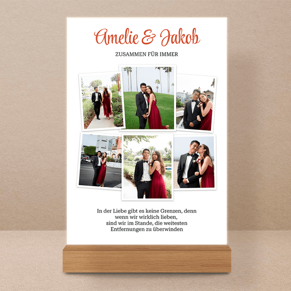 Collage aus 6 Fotos des Paares - Druck auf Glas, personalisiertes Geschenk für Frau - Adamell.de