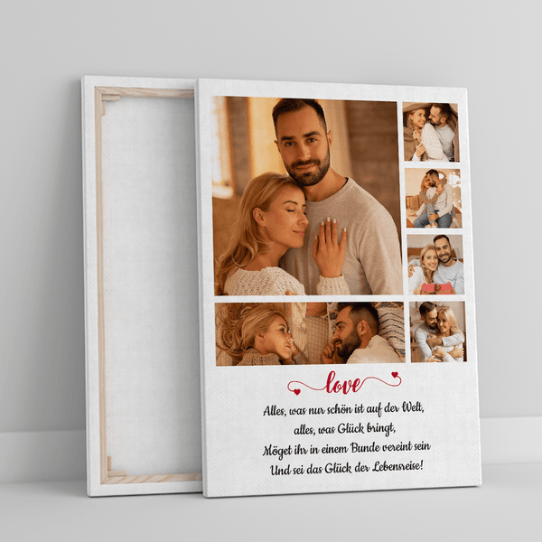 Collage aus 6 Fotos von Verliebten - Druck auf Leinwand, personalisiertes Geschenk für ein Paar - Adamell.de