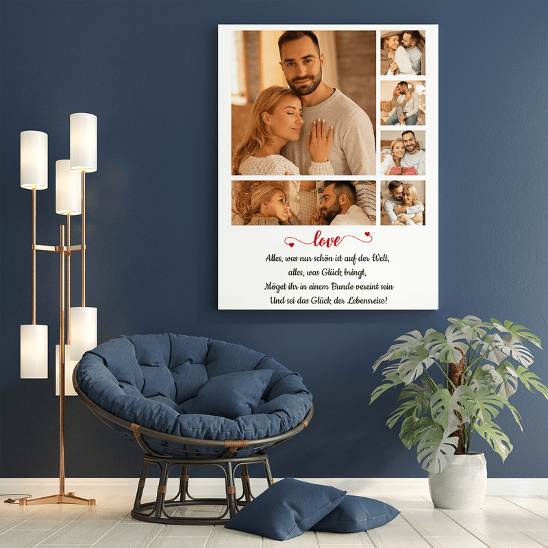 Collage aus 6 Fotos von Verliebten - Druck auf Leinwand, personalisiertes Geschenk für ein Paar - Adamell.de