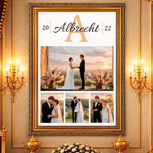 Fotocollage auf Leinwand Monogramm des Brautpaares — Hochzeitsgeschenk