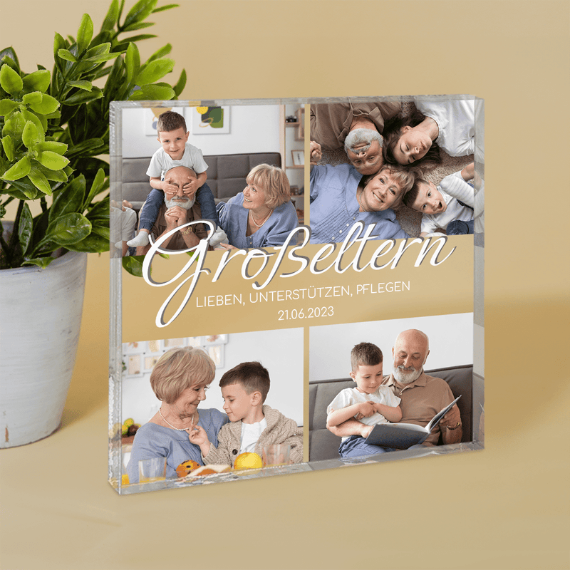 Collage der Großeltern - Druck auf quadratischem Glas, personalisiertes Geschenk für Großeltern - Adamell.de