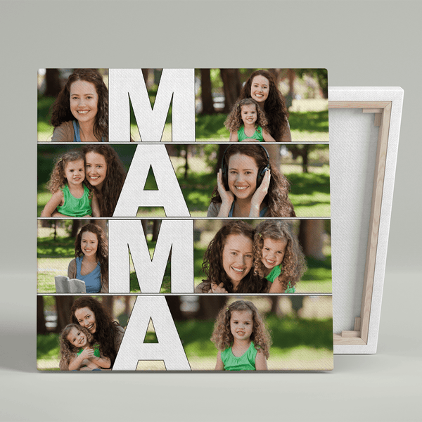 Collage mit Inschrift MAMA - Druck auf Leinwand, personalisiertes Geschenk für Mama - Adamell.de