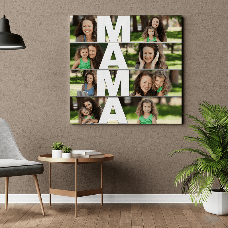 Collage mit Inschrift MAMA - Druck auf Leinwand, personalisiertes Geschenk für Mama - Adamell.de