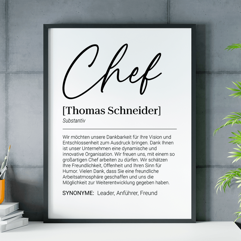 Dank an den Chef - Poster, personalisiertes Geschenk für Chef - Adamell.de