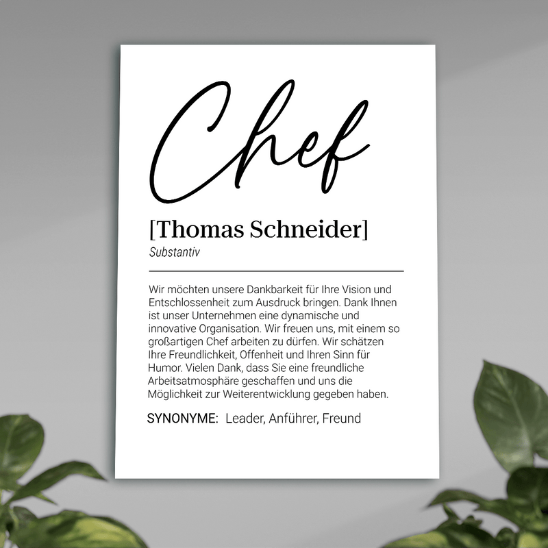 Dank an den Chef - Poster, personalisiertes Geschenk für Chef - Adamell.de