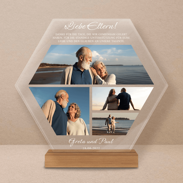 Danksagung für Eltern 4 Fotos - Druck auf Glas, personalisiertes Geschenk für Eltern - Adamell.de